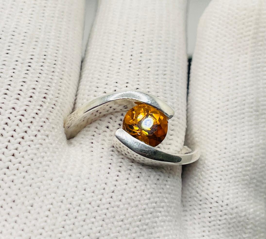 silver ring with natural citrine stone