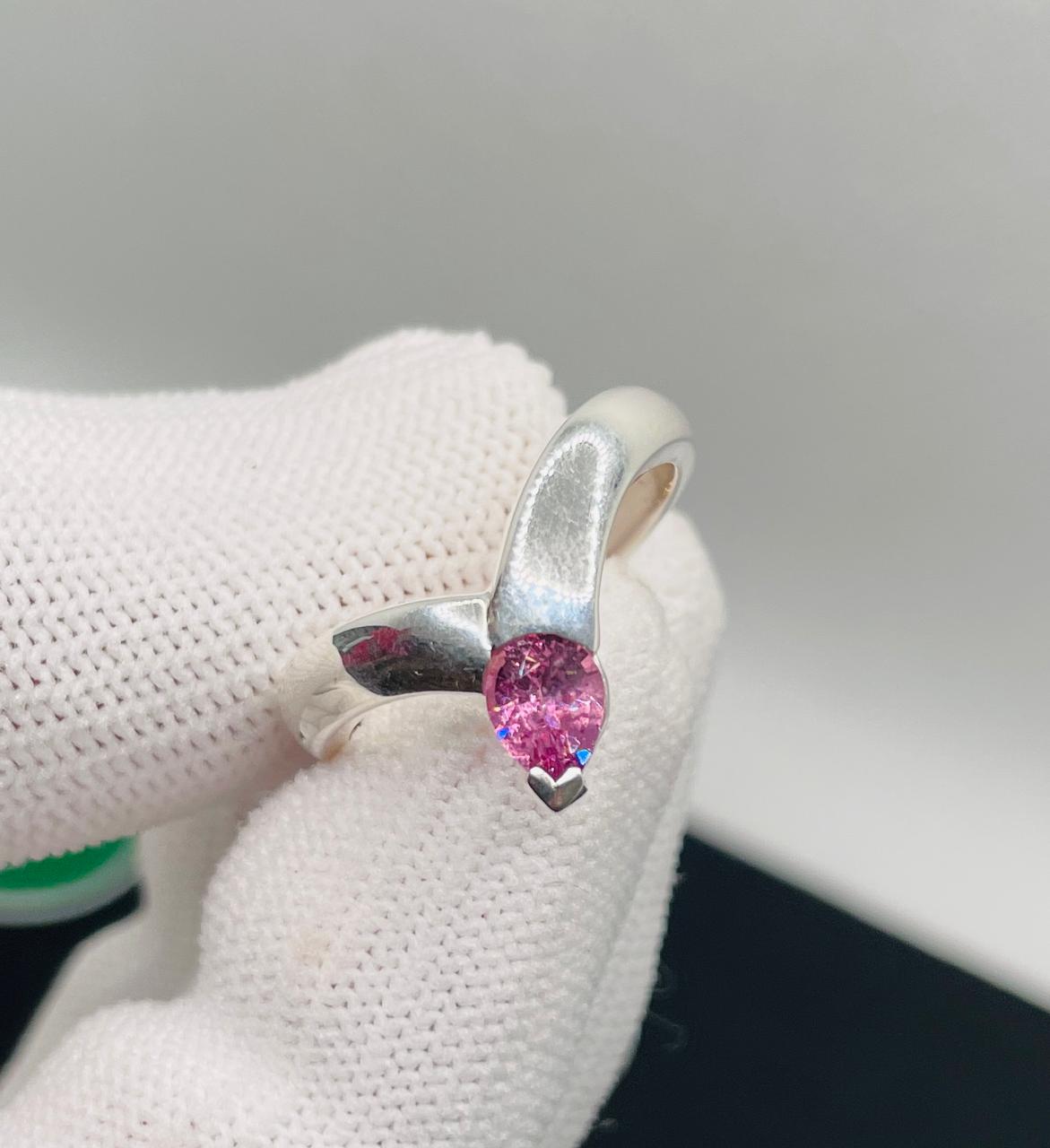 silver ring with natural pink spinal stone